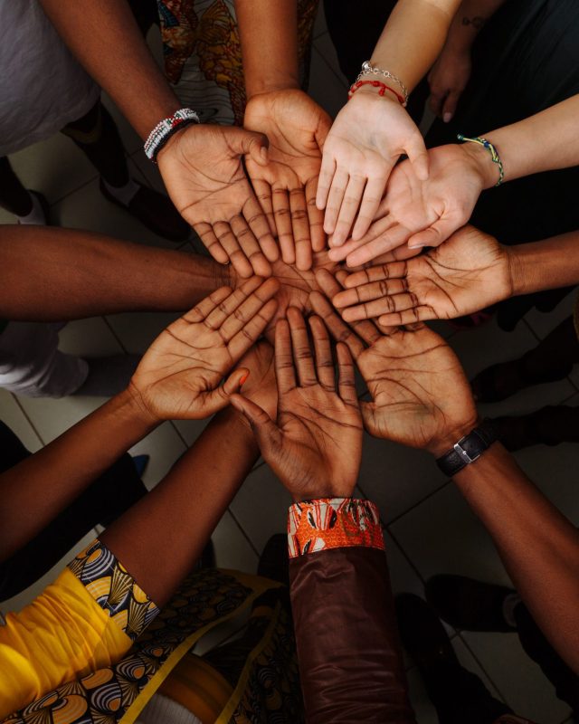 Palms,Up,Hands,Of,Happy,Group,Of,Multinational,African,,Latin